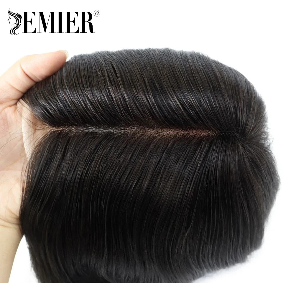 Full Head Wig For Men 6" Natural Straight Fine Mono With Pu Cap Men Wig 1/2" French Lace in Front Indian Human Hair Wig For Men