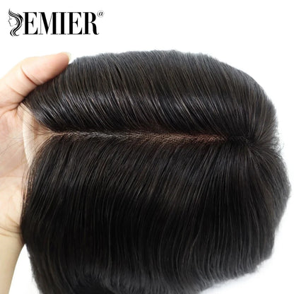 Full Head Wig For Men 6" Natural Straight Fine Mono With Pu Cap Men Wig 1/2" French Lace in Front Indian Human Hair Wig For Men