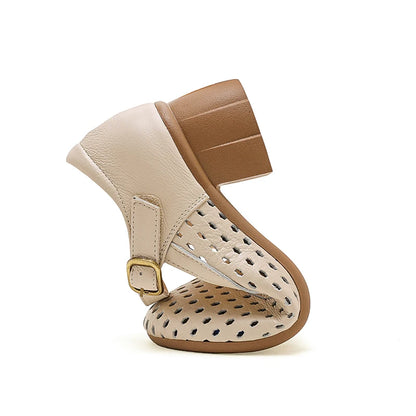 AIYUQI Women Hollow Mary Jane Shoes Genuine Leather Women Sandals Summer Comfortable Middle Aged Mother Shoes
