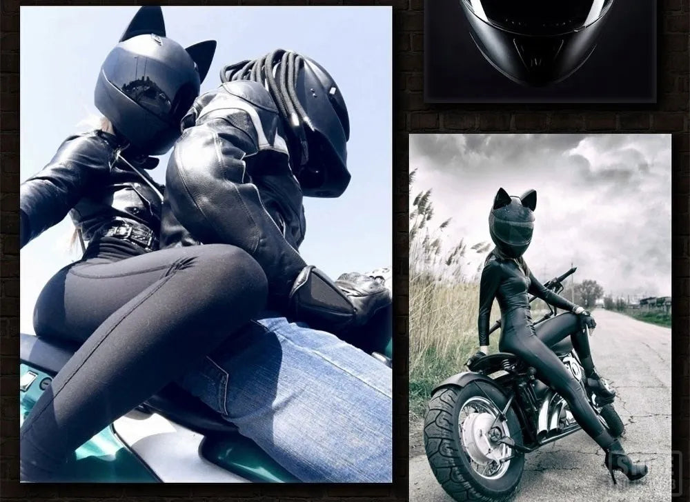 Capacete Casque Moto Motorcycle Full Face Helmet Women Moto Ear Helmets Personality Motorbike Helmet Cat Ear Helmet Motocross