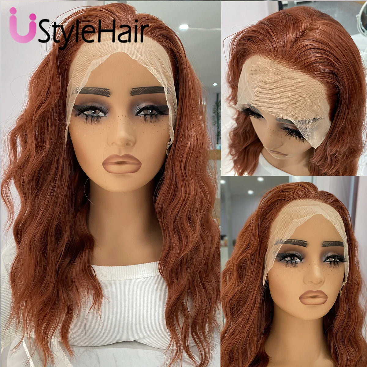 UStyleHair Brown Lace Front Wig Natural Looking 12Inches Short Wave Wig Heat Resistant Synthetic Hair Daily Use Cosplay Wig