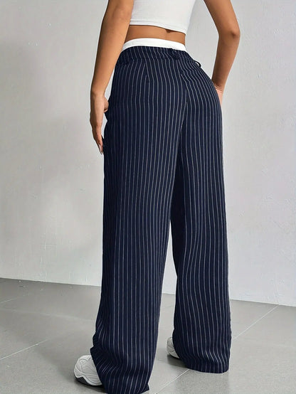 Fashion Pants Women's Stripe Straight Pants 2024 Autumn Winter High Waisted Casual Suit Pants Office Lady Women Trousers Bottoms