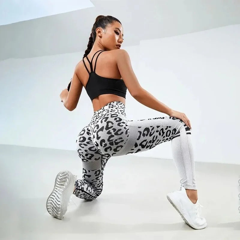 Seamless Leopard Leggings Women High Waist Leggings Fitness Hip Liftting Knitting Fashion Tights Gym Trainning Yoga Slim Pants