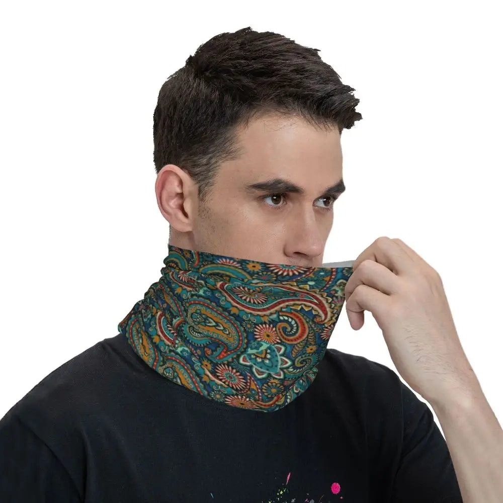 Custom Black Bandana Pattern Bandana Neck Gaiter for Hiking Cycling Women Men Wrap Scarf Paisley Style Headband Warmer