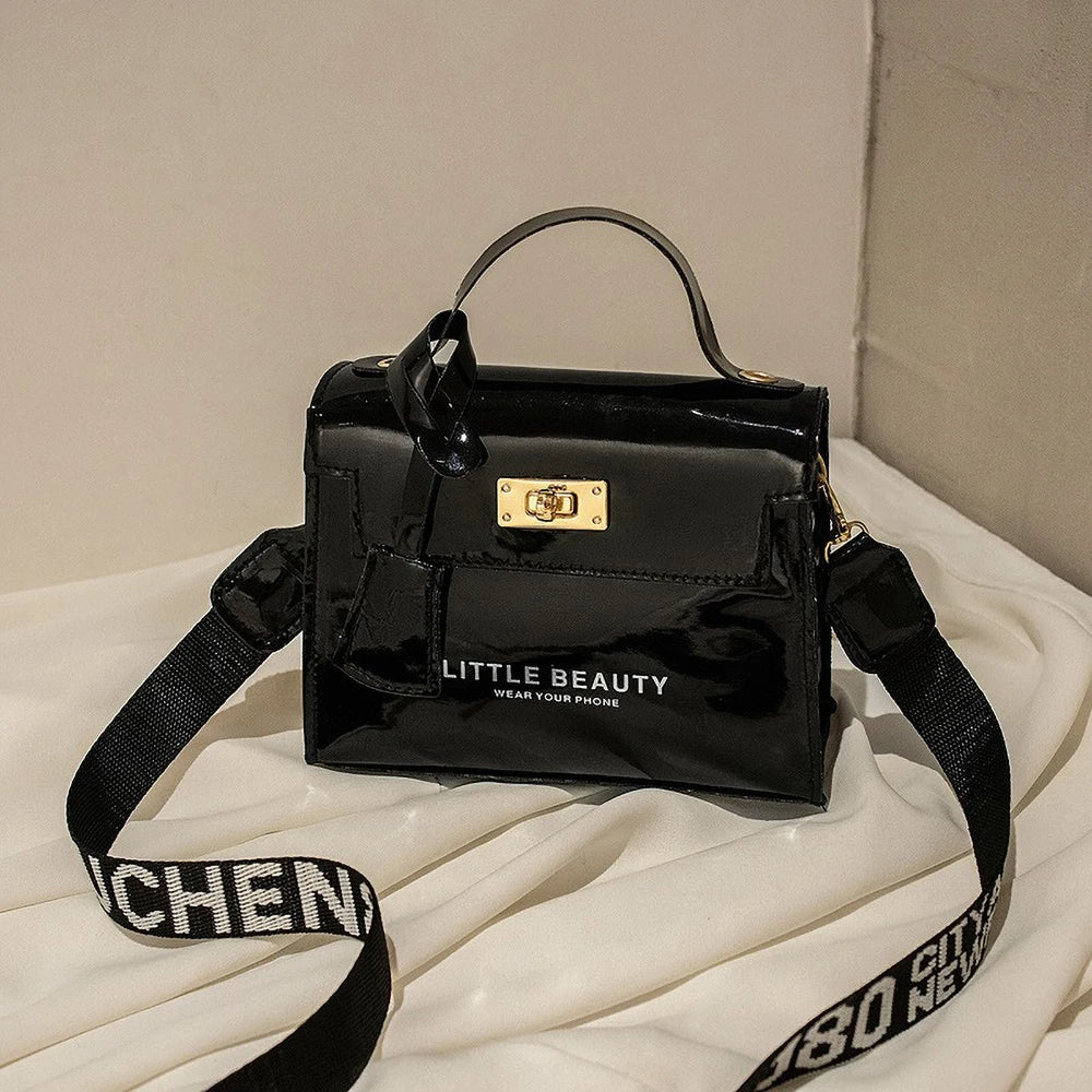 Bright Leather Kelly Bag - Printed Shoulder Crossbody Purse, Women's Easy-to-Match Fashion Handbag