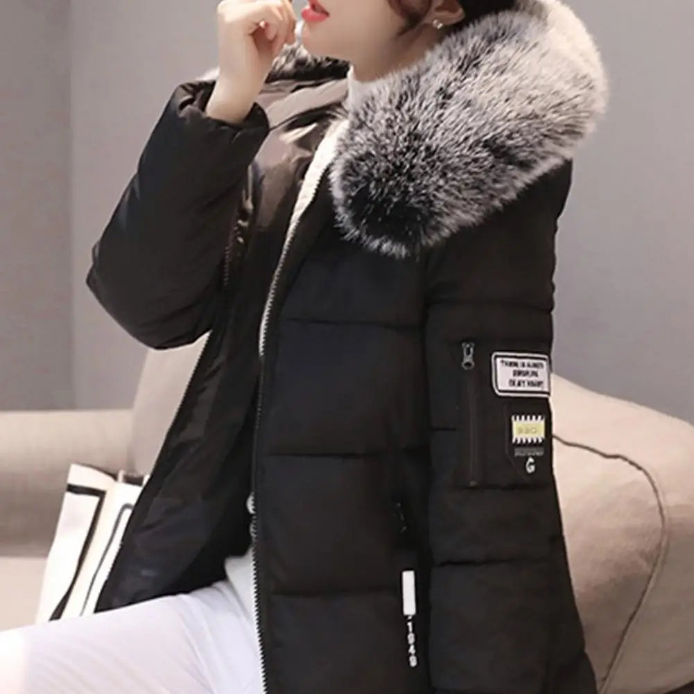 2025 Women Winter Cotton Coat Thickened Padded Stuffed Hooded Mid Length Warm Winter Coat Solid Color Slim Fit Lady Down Coat