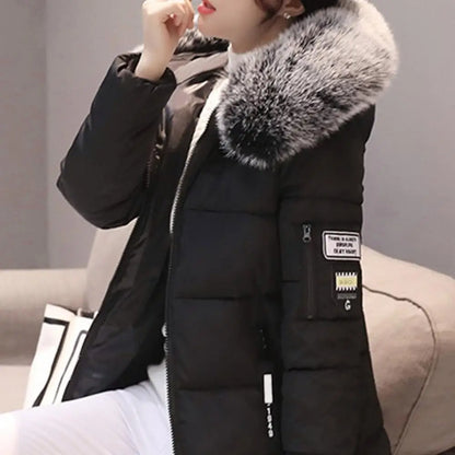 2025 Women Winter Cotton Coat Thickened Padded Stuffed Hooded Mid Length Warm Winter Coat Solid Color Slim Fit Lady Down Coat