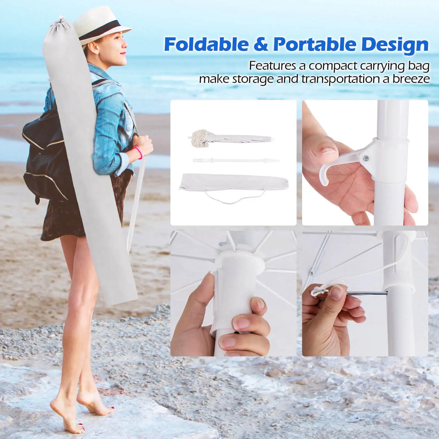 6.5 FT Outdoor Fringe Patio Umbrella w/ Carrying Bag Push Button Tilt for Garden