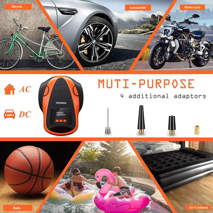 Portable Air Compressor for Car Tires, Digital Electric Pump with Pressure Gauge, 12V DC/110V AC for Inflatables