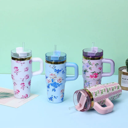 14oz Car Cup 304 Stainless Steel Insulated Travel Tumbler with Handle Straw Lid & Cold Retention for Vehicle, Office, Gifts