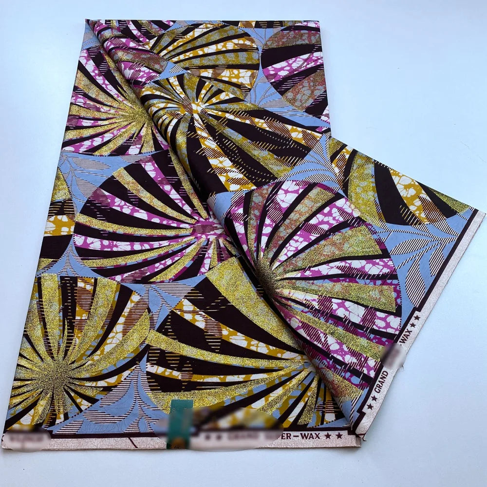 New African Wax Print Fabric Ankara Kitenge Pagne Loincloth Batik Wholesale Golden Glitter Grand 100Cotton Material For Sew 6yar