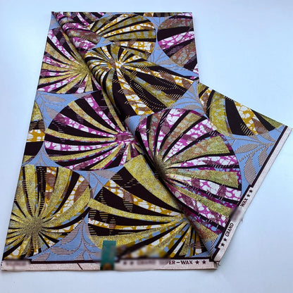 New African Wax Print Fabric Ankara Kitenge Pagne Loincloth Batik Wholesale Golden Glitter Grand 100Cotton Material For Sew 6yar