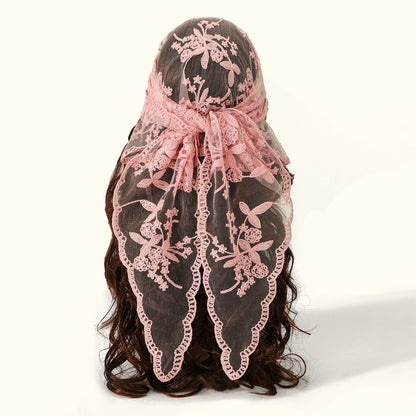Wholesale French Lace Triangle Scarf Embroidered Flower Lace Scarf Small Shawl Crochet Head Scarf Headwraps Bandana For Women