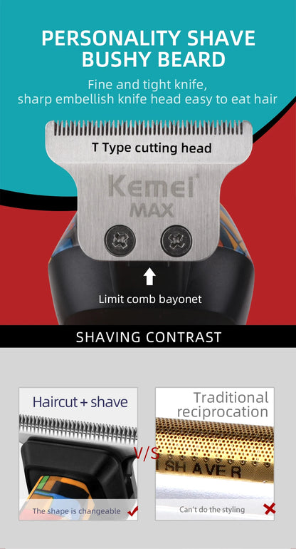Kemei-5090 Digital Display Professional Barber Pusher For Men Hair Clipper Reciprocating Random Graffiti Pattern Electric