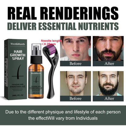 Men's Beard Growth Spray Kit with Micro Roller Moisturizing Thicken Facial Hair Beard Growth Essence Nourishing Spray Beard Care