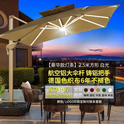 Garden Parasol Large Beach Patio Picnic Umbrella Patterned Outdoor Patio with Led Light Solar Base Wholesale Dropshipping