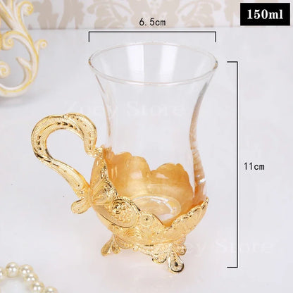 Palace Golden Glass Teapot Kitchen Metal Cold Kettle Coffee Pot European Style Home Decoration Glassware Birthday Wedding Gifts