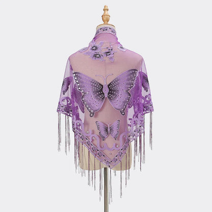 New Women Lace Tassel Triangular Scarf Solid Hollow-out Butterfly Embroidery Scarves Soft Lady Shawl Foulard Party Wrap Shawls