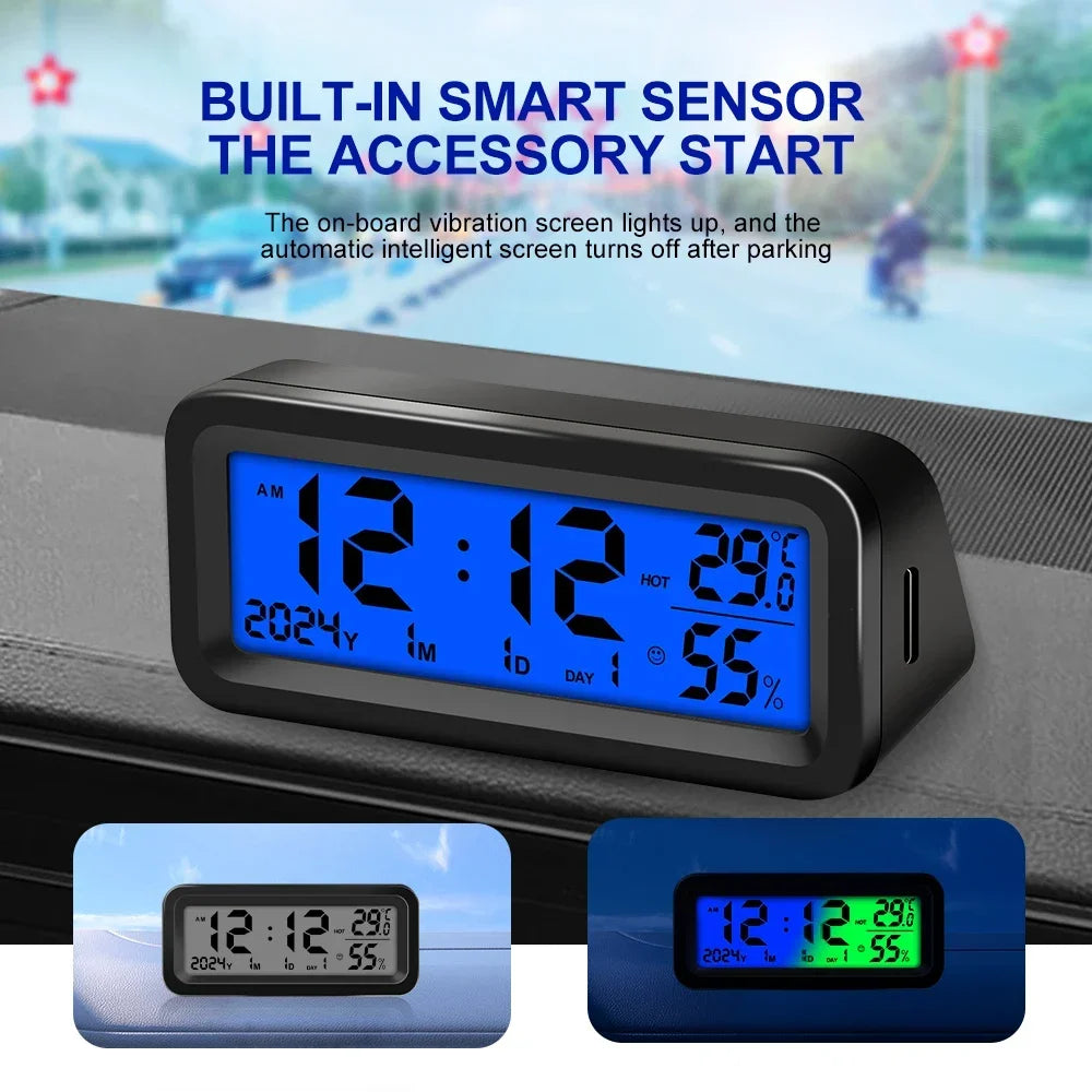 Solar Motorcycle Digital Clock with Date Week Temperature LCD Backlit Display Waterproof Thermometer with Motorcycle Stand
