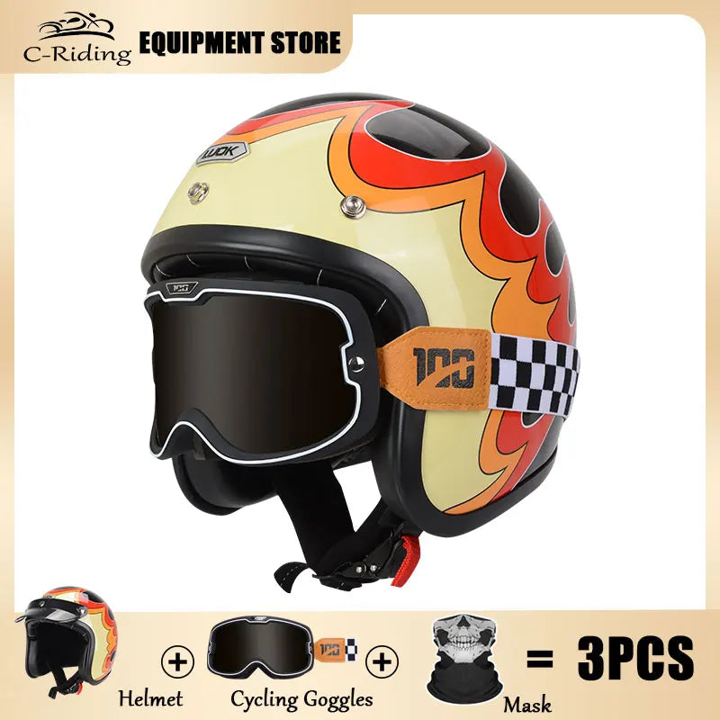 Hot Sale Open Face Helmet Retro 3/4 Jet Motorcycle Helmets Men ABS Shell Safty Cap German Style Four Seasons DOT Approved