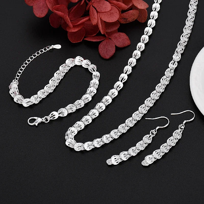 925 Sterling Silver Charms Earrings Necklace Bracelet Love Jewelry Cute for Women Chain Set Wedding Gift