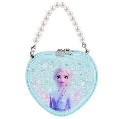 Disney Elsa Shoulder Bag Shiny Quicksand Pearl Handbag Heart-shaped Crossbody Bag For Girls Gifts