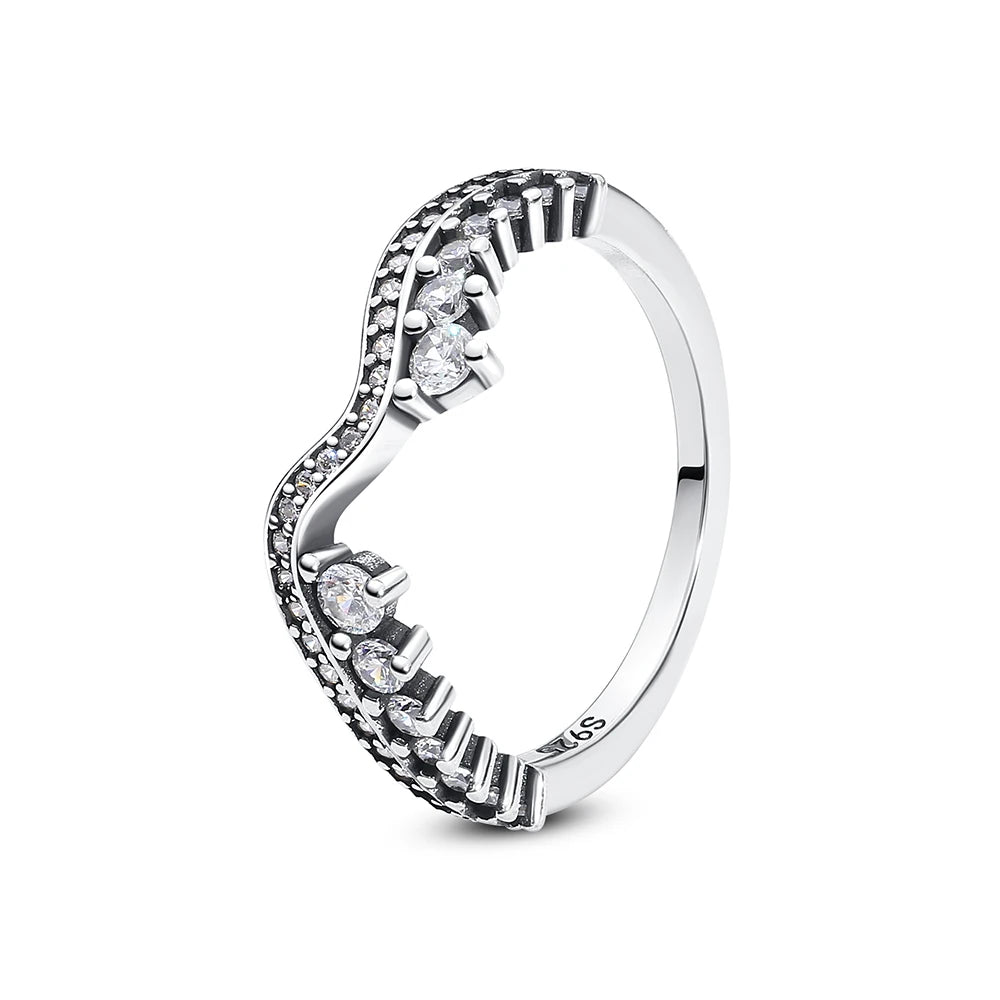 Original 925 Sterling Silver Ring Love Heart Pave CZ Crystal Stackable Rings For Women Wedding Engagement Birthday Gift Jewelry