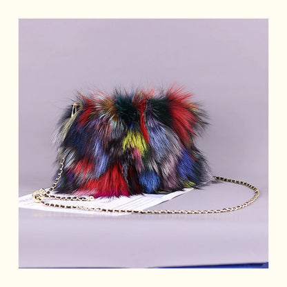 Fashion Fur Bag Autumn And Winter Real Fur Bags Fluffy Fox Fur Messenger Bags For Female Luxury Fur Handbag Warm Plush Handbag