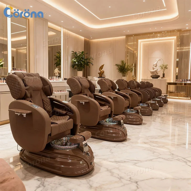 Black Gold Electric Reclining Pedicure Chair for Salon Luxury Pipeless Whirlpool Pedicure Chair No Plumbing for Nail Salon