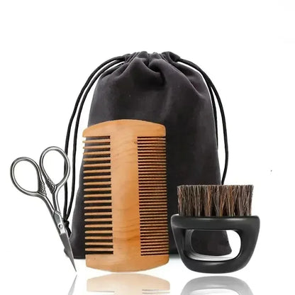 Professional Soft Boar Bristle Wood Beard Shaving Brush Men Mustache Comb Kit With Gift Bag Hairdresser Brush Hair Combs