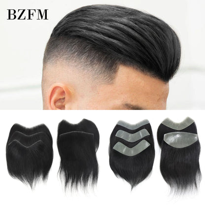15cm High Density Black Color Straight Human Hair Man Toupee V Style Frontal Hairline For Men Skin PU Men's Capillary Prosthesis