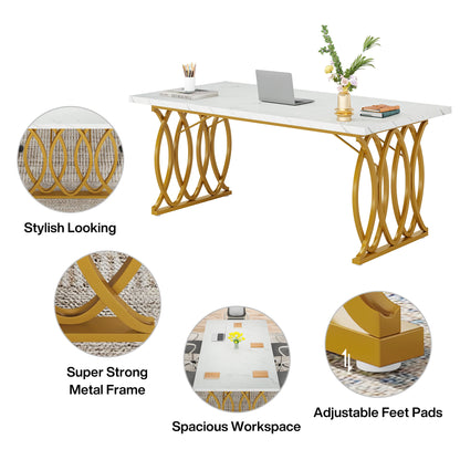 Tribesigns Modern Office Desk, 70.9" Wooden Computer Desk,Executive Desk with Gold Metal Legs, Large Workstation Home Office