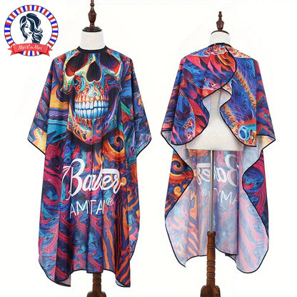Skull Print Design – Vibrant Mexican Skull Print Salon Barber Cloth Adjustable Snap Closure Haircut Apron for Hair Styling