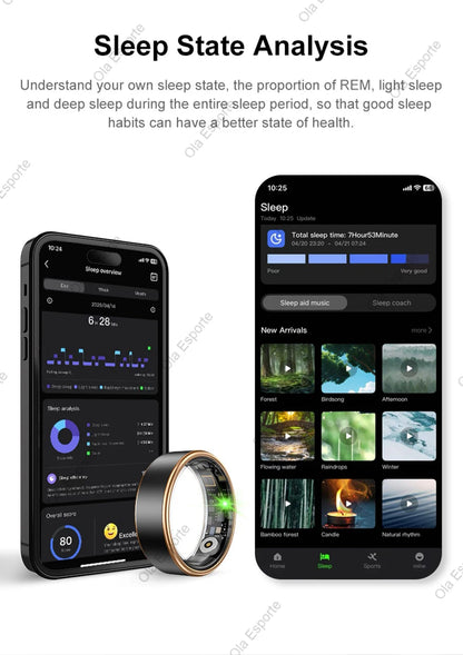 2025 Smart Ring Gesture Control Wireless Bluetooth Heart Rate Blood Pressure Monitor 5ATM Waterproof Health Smartring Men Women