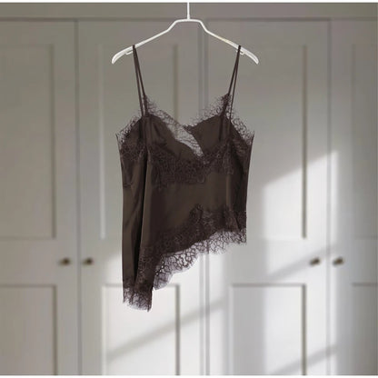 Sexy Floral Lace Satin Patchwork Camisole Vest For Women Summer Y2K Sleeveless Backless Tank Holiday Evening Party Lady Chic Top