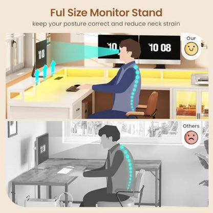 L Shaped Gaming Desk with 4 Drawers 109 Computer Desk with Display Cabinet White Home Office Desks with 2 Monitor Stands CPU St