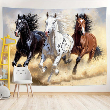 Wild Horse Tapestry, Three Stallions Running Freely in the Prairie, Great for Adding a Majestic, Untamed Touch to Your Room