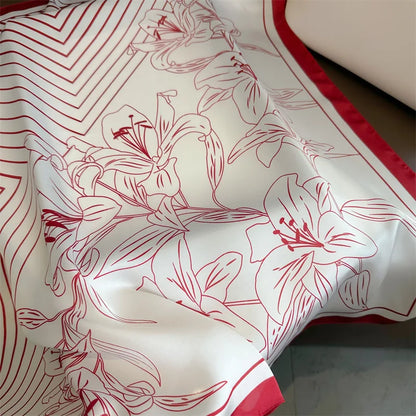 2025 New Fashion Women Silk Scarf 70cm Square Scarves Floral Print Bandana Neckerchief Hijab Lady Luxury