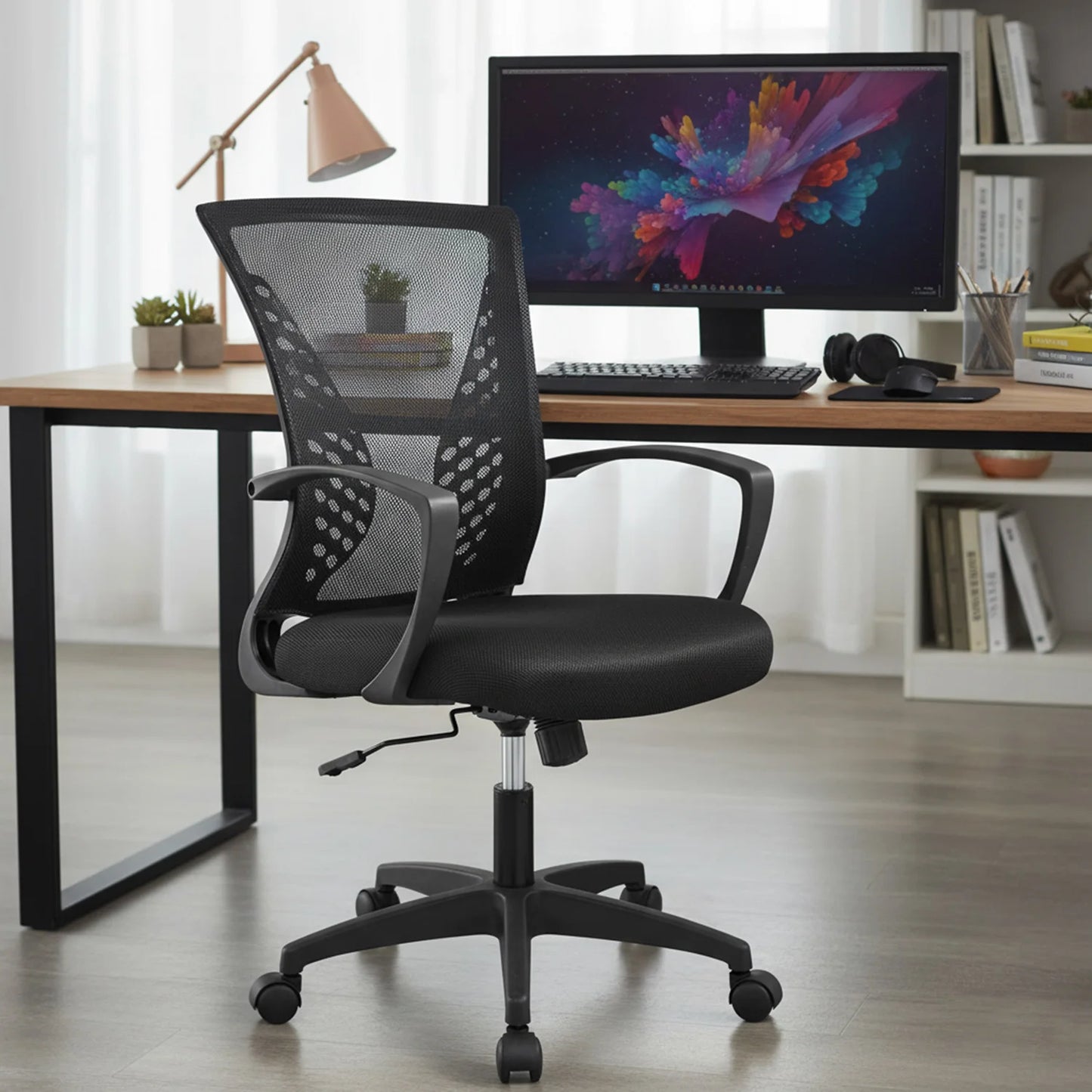 Office Chair Mesh Chair Ergonomic Computer Desk Chair Mid Back Swivel Lumbar Support with Armrest