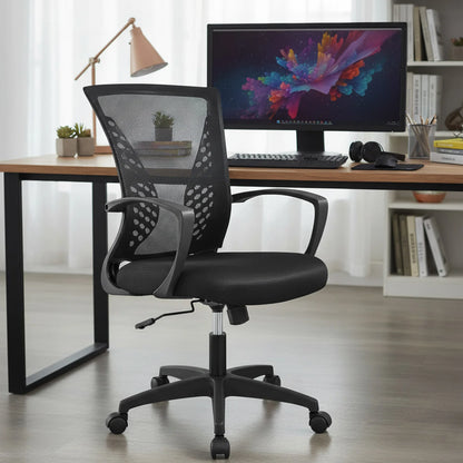 Office Chair Mesh Chair Ergonomic Computer Desk Chair Mid Back Swivel Lumbar Support with Armrest