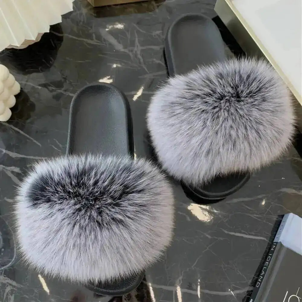 Women's Fluffy  Slides Fashion Plush fluffy Flat Sandals Casual Indoor Outdoor Beach Casual Slippers