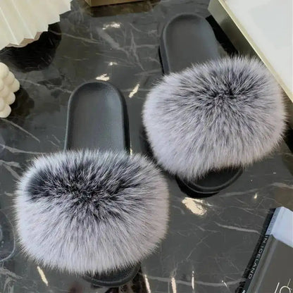 Women's Fluffy  Slides Fashion Plush fluffy Flat Sandals Casual Indoor Outdoor Beach Casual Slippers