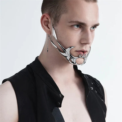 2023 Punk Mask Liquid Irregular Silver Color Hollow Titanium Steel Punk Cool Facial Accessories For Women Men Party Jewelry