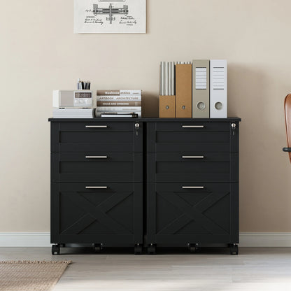 3 Drawer Rolling File Cabinet with Lock & Casters, Wooden Mobile Storage Organizer Printer Stand, Fits A4/Letter for Home Office