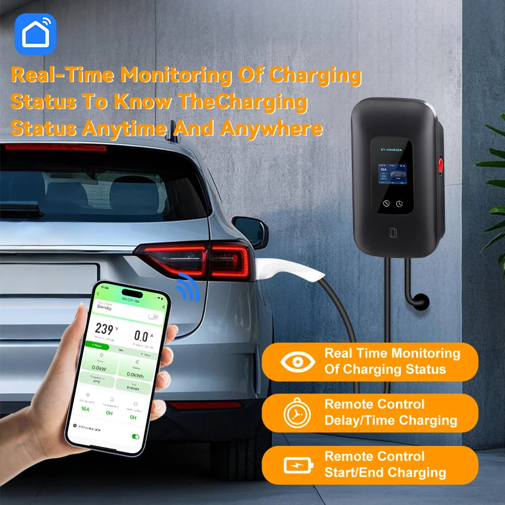 IPENGEN Type2 EV Charger Station 32A 7KW Charging Station 11KW 22KW 3Phase IEC 62196-2 EVSE Wallbox Smart Wireless APP Control
