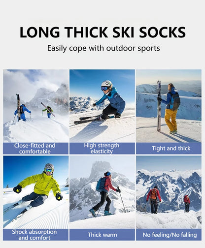 GTUBIKE Thermal Winter Cotton Men Women Ski Socks High Elastic Sports Socks Snowboarding Cycling Adult Skiing Thicker Leg Warm