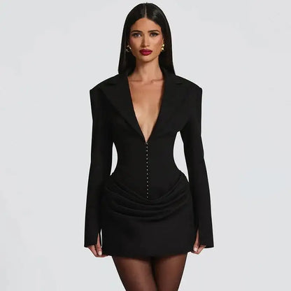 Avrilyaan Casual Pleated Sexy Dress Women 2025 Elegant Party Dress Blazer Long Sleeves Bodycon Mini Autumn Winter Dress Vestidos