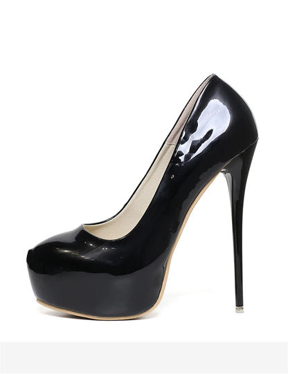 Big Size 35-47 Patent Leather Red Wedding Shoes 2025 Women Round Toe Super High Heels 16cm Pumps Sexy Platform Party Shoes Woman