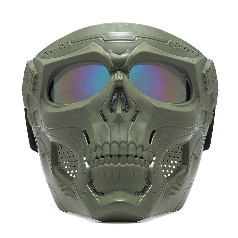 Skull Horror Off-Road Motorcycle Helmet Mask Tactical Riding Goggles Sports Harley Face Shield Black/Red- Unisex