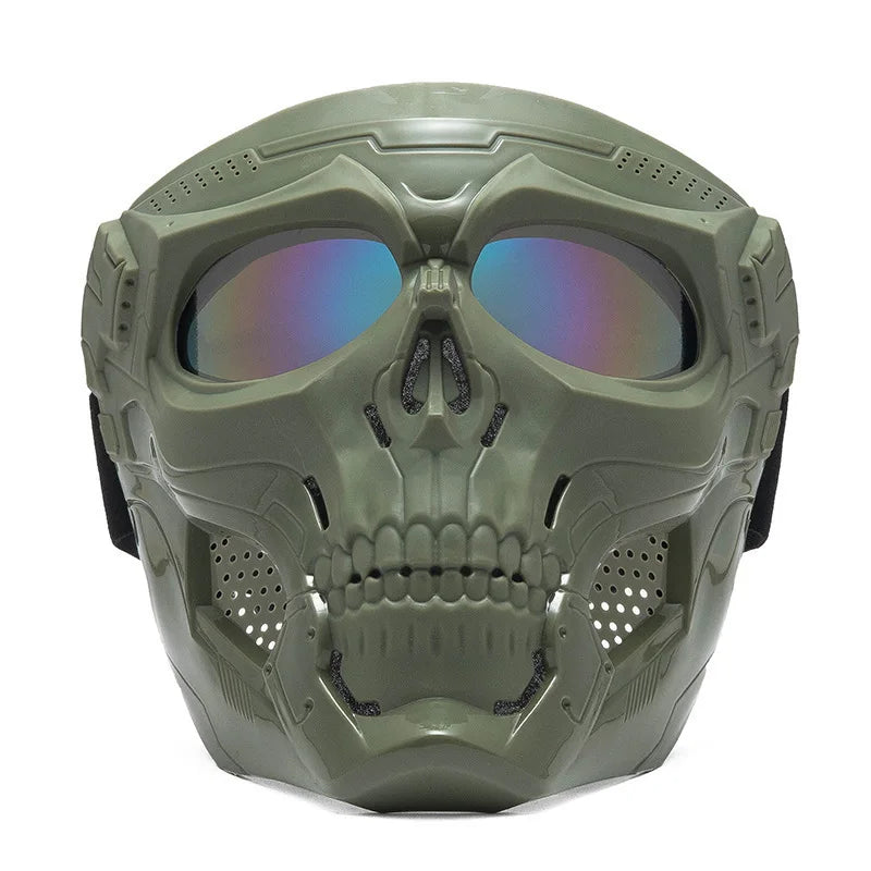 Skull Horror Off-Road Motorcycle Helmet Mask Tactical Riding Goggles Sports Harley Face Shield Black/Red- Unisex